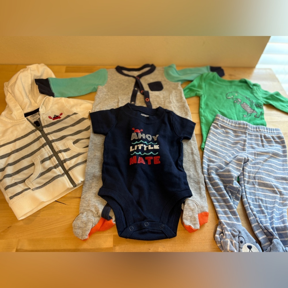 Carter's Navy, Gray, Green & White Baby Bodysuit and Sleepwear Set